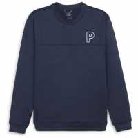 Puma Cloudspun Patch Crewneck Jumper Mens Дълбоко морско синьо Голф облекло