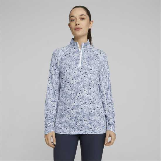 Puma Пуловер С Цип W Youv Plumeria Quarter Zip Jumper Womens Бяло/Морско синьо Дамски пуловери и жилетки