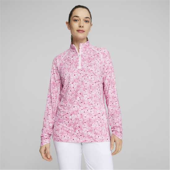 Puma Пуловер С Цип W Youv Plumeria Quarter Zip Jumper Womens Бяло/Розово Дамски пуловери и жилетки