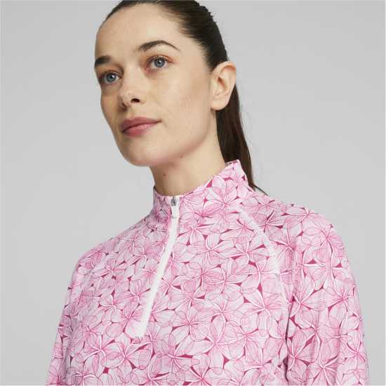 Puma Пуловер С Цип W Youv Plumeria Quarter Zip Jumper Womens Бяло/Розово Дамски пуловери и жилетки