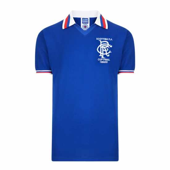 Домакинска Футболна Фланелка Score Draw Rangers Fc Retro Home Shirt 1981 Adults  Футболни тренировъчни горнища