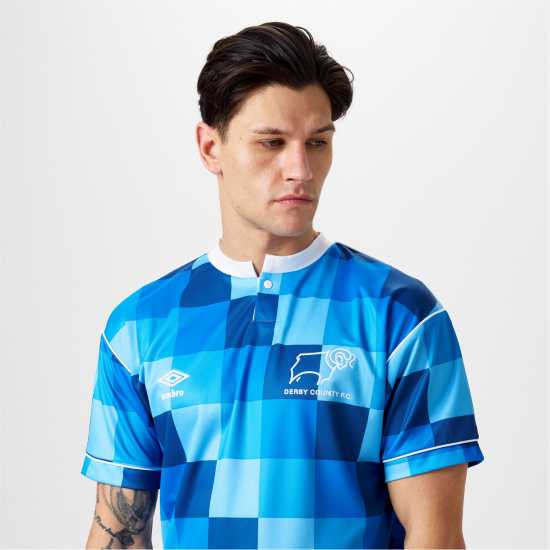 Score Draw Derby County 1988 Retro Away Shirt Adults  Мъжко облекло за едри хора