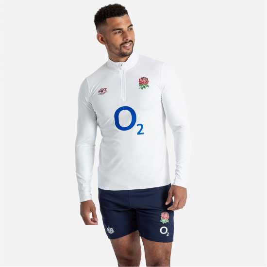 Umbro England Rugby Warm Up Mid Layer Top 2023 2024 Adults Блестящо бяло / синьо Winter Rugby