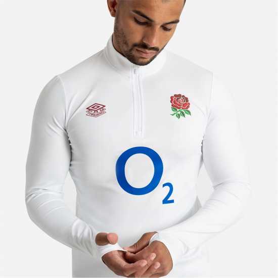 Umbro England Rugby Warm Up Mid Layer Top 2023 2024 Adults Блестящо бяло / синьо Winter Rugby