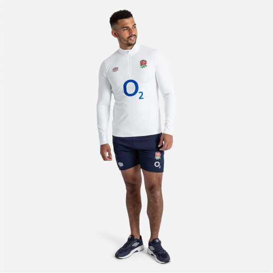 Umbro England Rugby Warm Up Mid Layer Top 2023 2024 Adults Блестящо бяло / синьо Winter Rugby