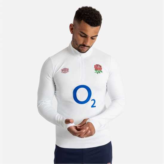 Umbro England Rugby Warm Up Mid Layer Top 2023 2024 Adults Блестящо бяло / синьо Winter Rugby