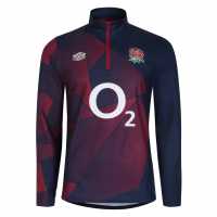 Umbro England Rugby Warm Up Mid Layer Top 2023 2024 Adults Тъмносин Blazr/Червен Winter Rugby