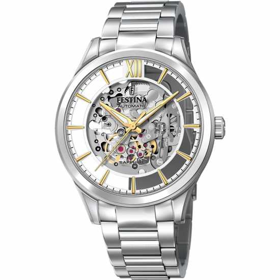 Festina Automatic Silver Skeleton Dial Watch  Часовници