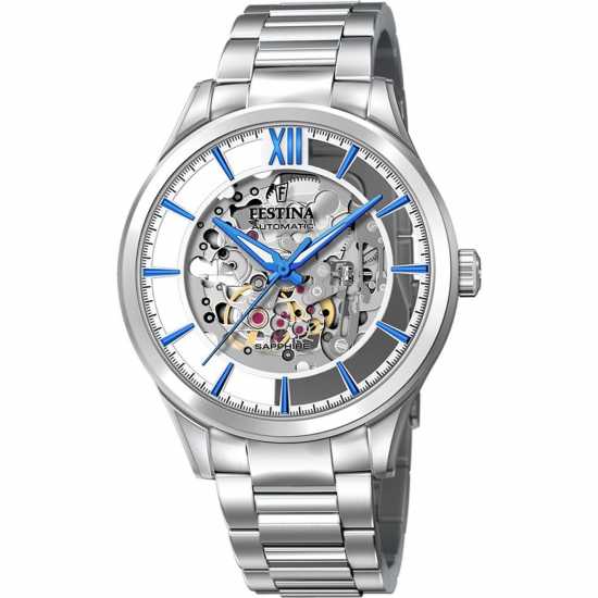 Festina Silver Skeleton Dial Automatic Watch  Часовници