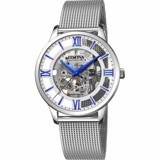 Festina Automatic Silver Skeleton Dial Watch  Часовници