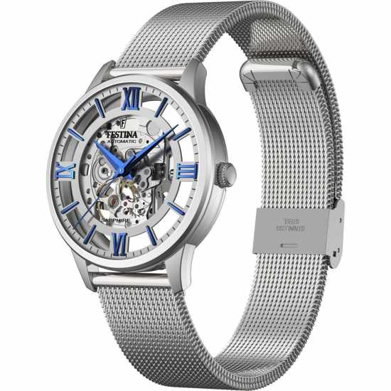 Festina Automatic Silver Skeleton Dial Watch  Часовници