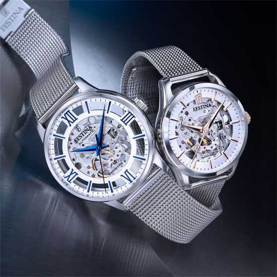 Festina Automatic Silver Skeleton Dial Watch  Часовници