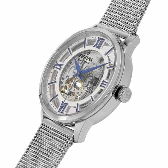 Festina Automatic Silver Skeleton Dial Watch  Часовници