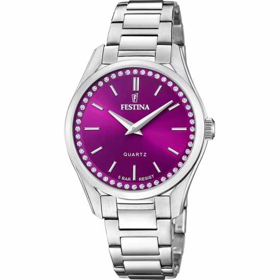 Festina Zirconia Glitz Silver Purple Watch  Бижутерия