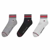 Tommy Hilfiger Ниски Чорапи 3 Pack Sports Quarter Socks Mens Черно/Бяло/Сиво 