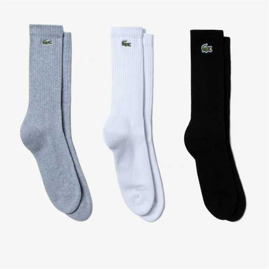 Lacoste Мъжки Чорапи С Ластик 3Бр. 3 Pack Crew Socks Черно/Бяло/Сиво TYA 