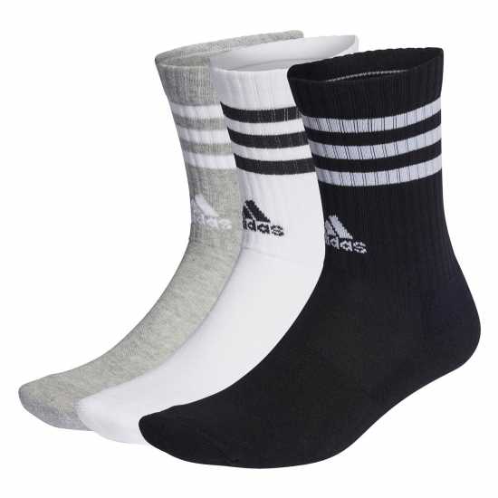 Adidas Cushioned 3 Stripe Crew Sock 3 Pack Ladies Сив/Черен/Бял Дамски чорапи