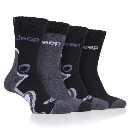 Jeep 4 Pack Performance Boot Socks Mens Черно печатане Мъжки чорапи