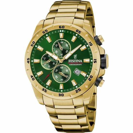 Festina Chronograph Gold Green Face Watch  Бижутерия