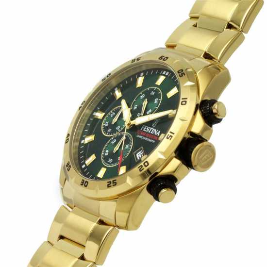 Festina Chronograph Gold Green Face Watch  Бижутерия