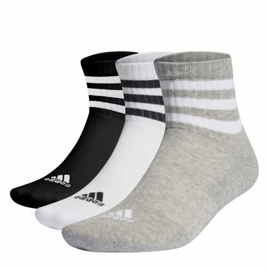 Adidas 3-Stripes Cushioned Sportswear Mid-Cut Socks 3 Pairs Grey/Wht/Black Детски чорапи