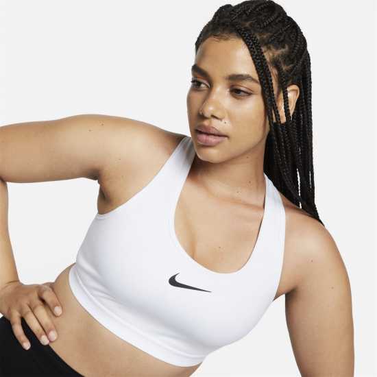 Nike Swoosh High Support Women's Non-Padded Adjustable Sports Bra White/Black Спортни сутиени