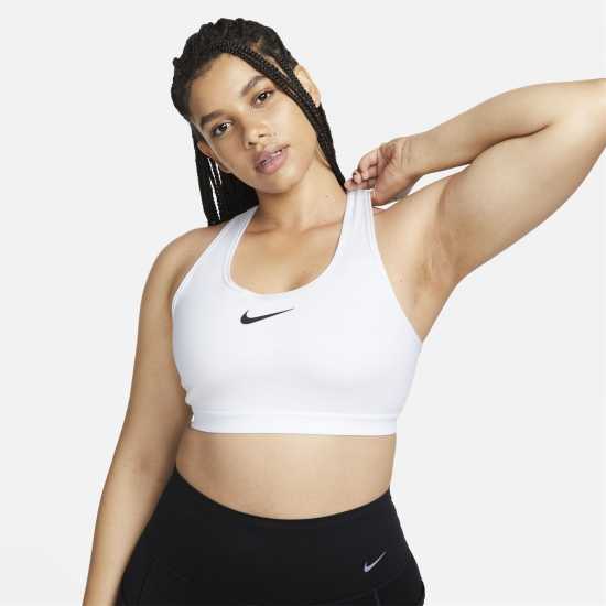 Nike Swoosh High Support Women's Non-Padded Adjustable Sports Bra White/Black Спортни сутиени