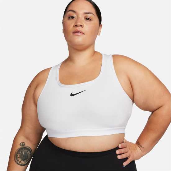 Nike Swoosh High Support Women's Non-Padded Adjustable Sports Bra White/Black Спортни сутиени