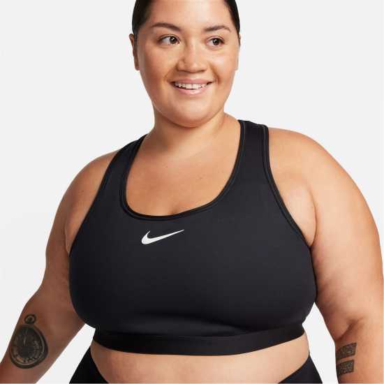 Nike Swoosh High Support Women's Non-Padded Adjustable Sports Bra Черно/Бяло 