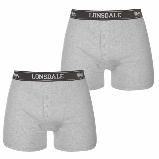 Lonsdale Мъжки Боксерки 2 Pack Boxers Mens Сиво Мъжко облекло за едри хора