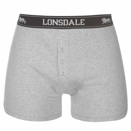 Lonsdale Мъжки Боксерки 2 Pack Boxers Mens Сиво Мъжко облекло за едри хора