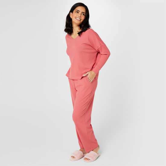 Biba Ribbed Jersey Pyjama Set Минерален червен Дамски пижами