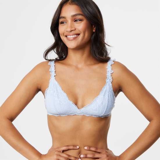 Jack Wills Lace Triangle Bralette Синьо Дамско бельо