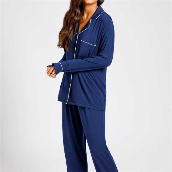 Chelsea Peers Modal Button Up Pyjama Set Морска синьо Дамски пижами