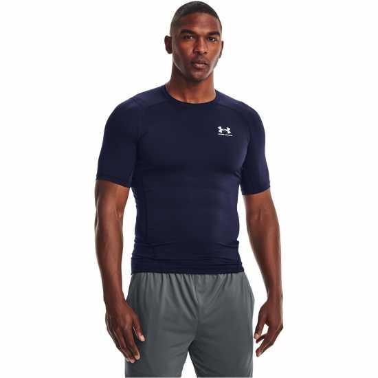 Under Armour Heatgear® Short Sleeve Mens Морско синьо/Бяло Мъжко облекло за едри хора