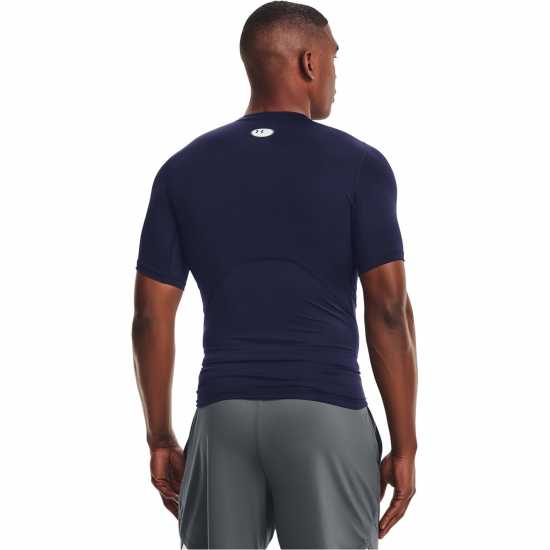 Under Armour Heatgear® Short Sleeve Mens Морско синьо/Бяло Мъжко облекло за едри хора