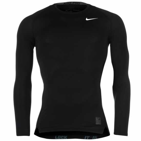 Nike Мъжка Блуза Pro Core Long Sleeve T Shirt Mens Черно Мъжки долни дрехи