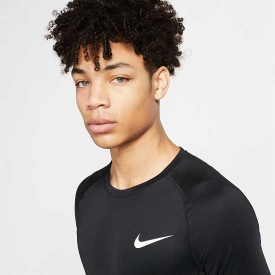 Nike Мъжка Блуза Pro Core Long Sleeve T Shirt Mens Черно Мъжки долни дрехи