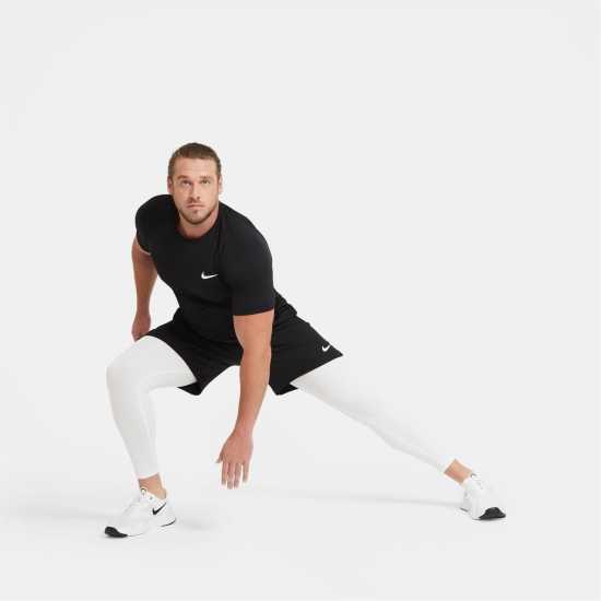 Nike Pro Men's Tight Fit Short-Sleeve Top Black/White Мъжки долни дрехи