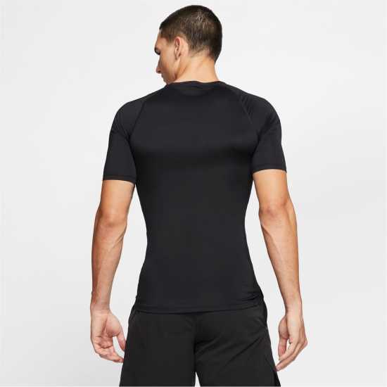 Nike Pro Men's Tight Fit Short-Sleeve Top Black/White Мъжки долни дрехи