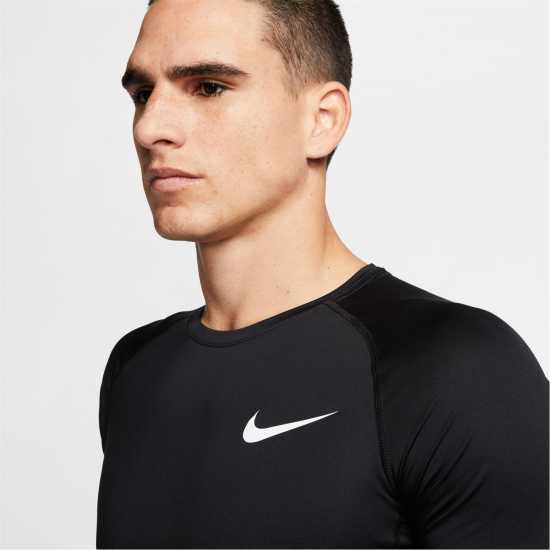 Nike Pro Men's Tight Fit Short-Sleeve Top Black/White Мъжки долни дрехи