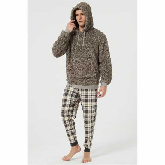 Howick Hooded Fleece Pyjama Set Кафяво/Натурален 