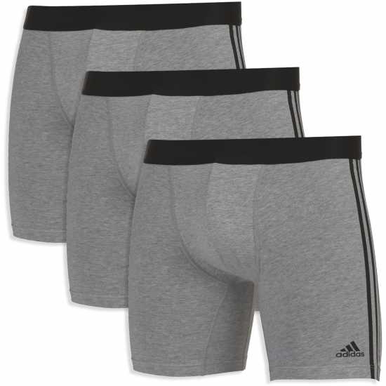 Adidas Active Flex Cotton 3 Stripe Boxer Brief 3 Pack Сиво пухкаво Мъжко облекло за едри хора