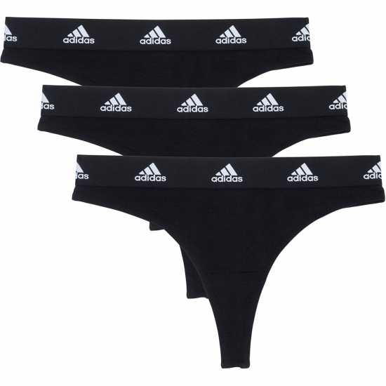 Adidas 3-Pack Active Comfort Cotton Thong Черно Дамско бельо