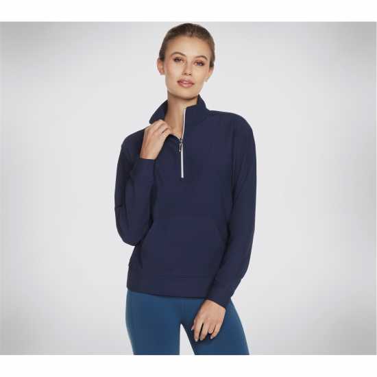 Skechers Goluxe Rib 1 4 Zip Fleece Womens Морска синьо 