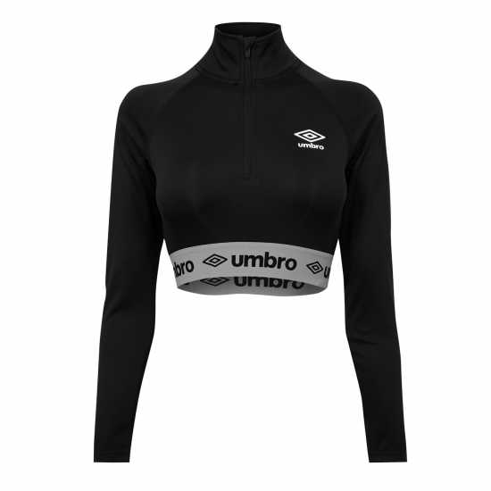 Umbro Cropped Quarter Zip Top Womens Черно/Сиво Дамски полар