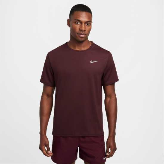 Nike Мъжко Горнище За Бягане Drifit Miler Running Top Mens Бордово Смъстяване Атлетика