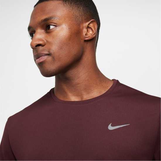 Nike Мъжко Горнище За Бягане Drifit Miler Running Top Mens Бордово Смъстяване Атлетика