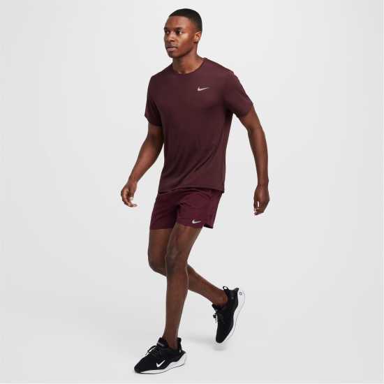 Nike Мъжко Горнище За Бягане Drifit Miler Running Top Mens Бордово Смъстяване Атлетика