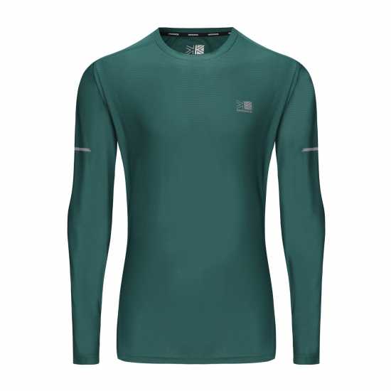 Мъжка Тениска Karrimor Long Sleeve Run T Shirt Mens Синьо-зелено Атлетика